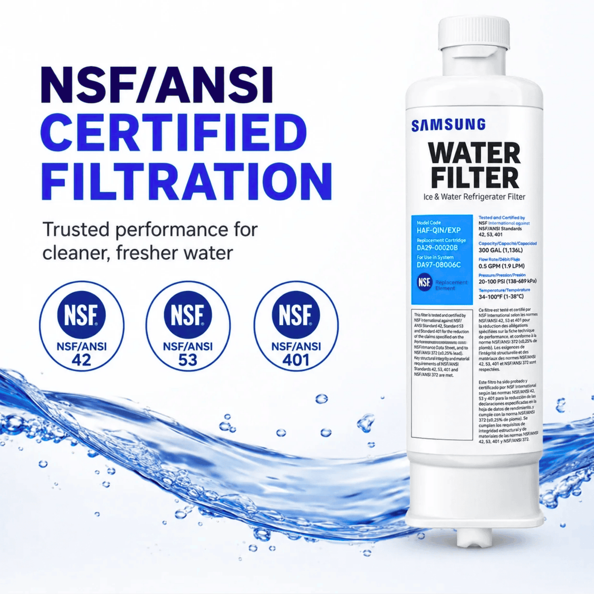 SAMSUNG Genuine HAF-QIN Refrigerator Water Filter (DA97-17376B) - 1 Pack